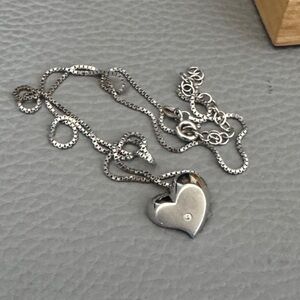 WHITE ICE SILVER & DIAMONDS .925 HEART W/ DIAMOND PENDANT & BOX CHAIN NECKLACE